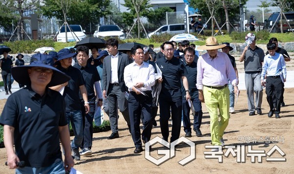 엑스포 개막 일주일 전 막바지 현장 투어 및 사전 점검 모습(사진=제천시)