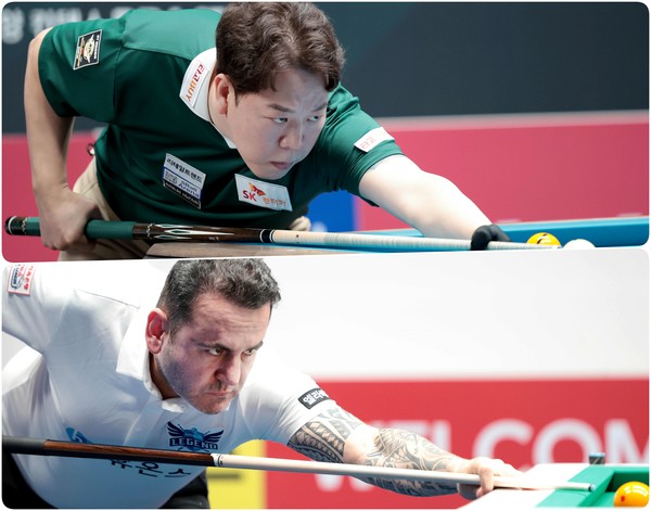 SK렌터카 주장 강동궁(위)과 휴온스의 로빈슨 모랄레스/@PBA