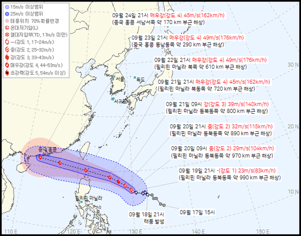 18호 태풍 라가사 예상경로,  (사진=기상청 제공)