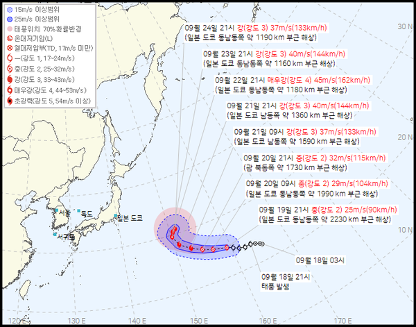 19호 태풍 너구리 예상경로 (사진=기상청 제공)