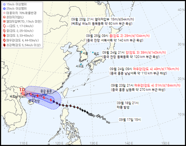 18호 태풍 라가사 예상경로,(사진=기상청 제공)