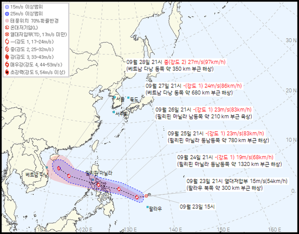 41호 열대저압부가 팔라우 북쪽 약 300m부근해상에서 생성됐다. 이 열대저압부는 24시간 이내에 태풍으로 발달될 것으로 예상 (사진=기상청제공)