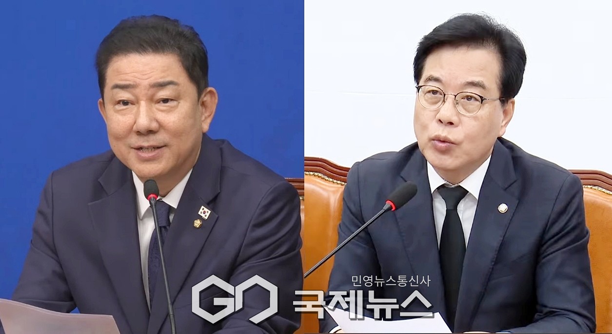 ▲김병기 더불어민주당 원내대표와 송언석 국민의힘 원내대표는 13일 오전 국회에서 열린 최고위원회의에서 국정감사와 관련해 모두발언을 하고 있다./사진=이용우 기자