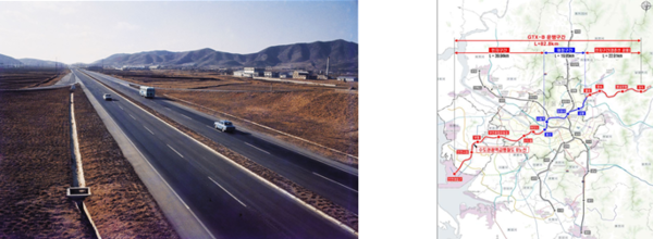 대한민국 최초의 고속도로인 경인고속도로(좌)와 수도권 광역급행철도(GTX-B) 노선도(우). 사진=인천시