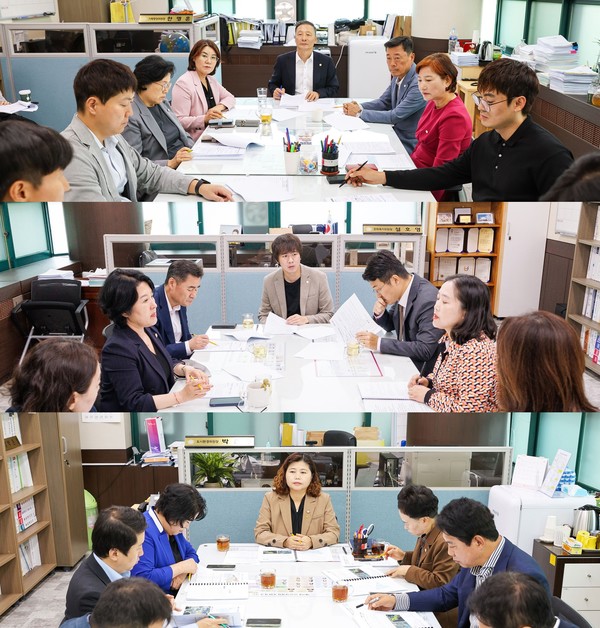 (사진/안산시의회 제공) 안산시의회 3개 상임위원회가 지난 14일과 15일 각 상임위원장실에서 안산시 집행부와 간담회를 개최했다. 사진 위부터 차례대로 기획행정위원회와 문화복지위원회, 도시환경위원회가 간담회를 진행하고 있는 모습.