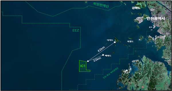 백아도 남서쪽 22km 해상 사업대상 위치도 = 인천시 제공