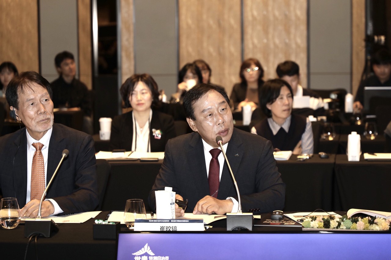 한중지사성장회의’ 섹션에서 세종시 출범 배경과 행정수도 완성 계획을 설명하고 있다(세종시)