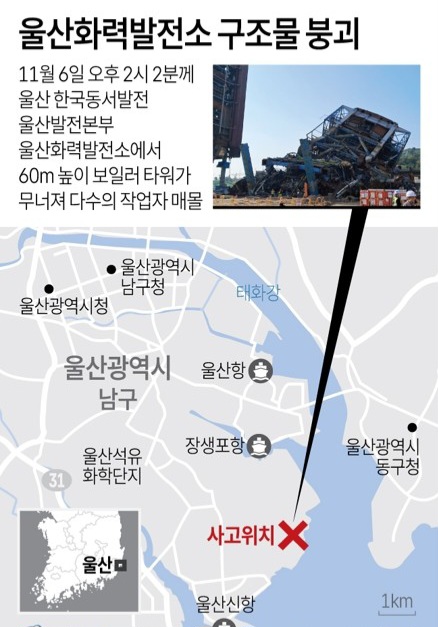 (사진=울산소방본부) 울산화력발전소 대형 구조물 붕괴- 위치도
