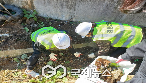 강동2리 마을주민이 환경정비를 하고 있는 모습