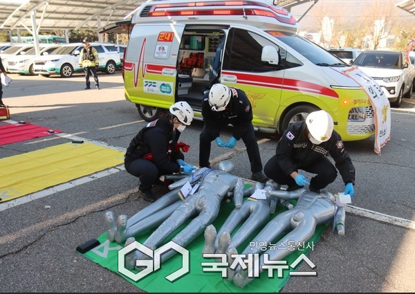 포천소방서, 다수사상자 구급대응 훈련 실시.(사진제공.포천소방서)