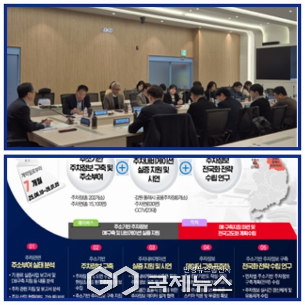 ▲이인섭 안전과장,동해시 공영주차장 6개소에 구축된 스마트주차장 기반 위에서 주차 가능 대수 등 주요 정보를 내비게이션과 연계하는 전국 단위 실증사업 사진=동해시