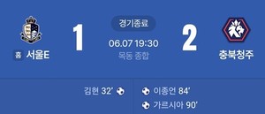 [K리그2] <b>충북청주</b>FC, 서울이랜드FC에 2-1 <b>역전승</b>…시즌 첫 승 신고